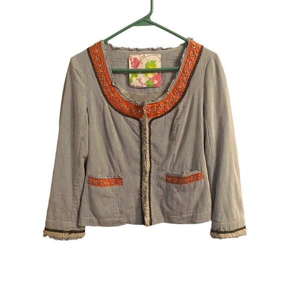 Free People Jackets & Blazers - Free People Pinstripe My Fair Lady Beaded Light Jacket - Size 4